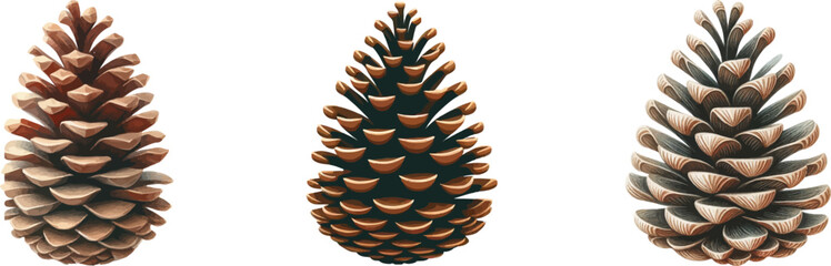 Fototapete - Pine cone vector icon set.Christmas tree with green pine cone branches isolated on white baqckground. Fir tree branches with cones.