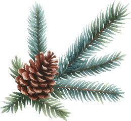 Fototapete - Pine cone vector icon.Christmas tree with green pine cone branches isolated on white baqckground. Fir tree branches with cones.