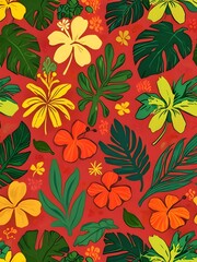 Wall Mural - Tropical Floral Pattern with Green Leaves