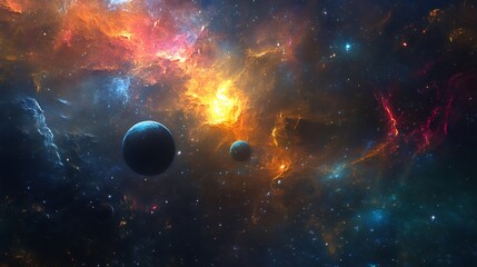 Wall Mural - A stunning view of a distant galaxy with colorful nebulas and planets.