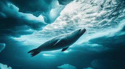 Wall Mural - Seal Swimming Under Ice in Arctic Ocean