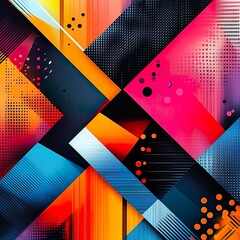 Wall Mural - 3D geometric shapes in energetic colors and patterns creating abstract design background