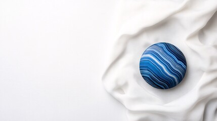 Blue marble on white fabric