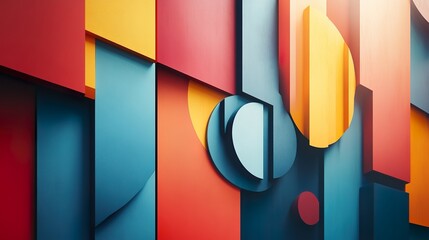 Wall Mural - Bold abstract wallpaper with 3D shapes in vibrant geometric arrangement background