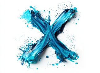 Aqua paint creates the letter X on white background with subtle shadows and low contrast.