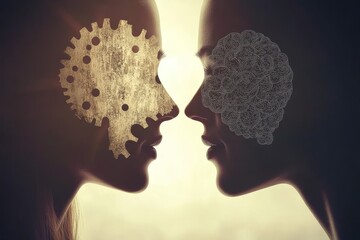 Poster - Imaging Capacity Romantic couple with neural connections symbolizing the deep intellectual and emotional bond they share in a serene intimate moment