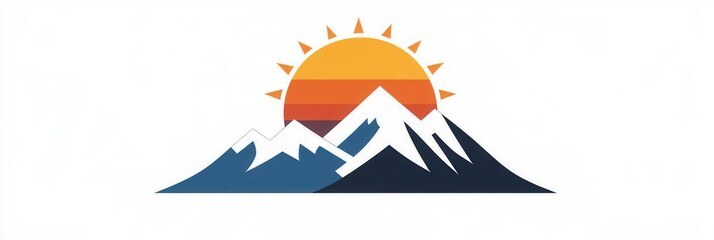 Aufkleber - This design showcases snow-capped mountains with a warm sun rising behind, symbolizing tranquility and the beauty of nature at dawn. Generative AI