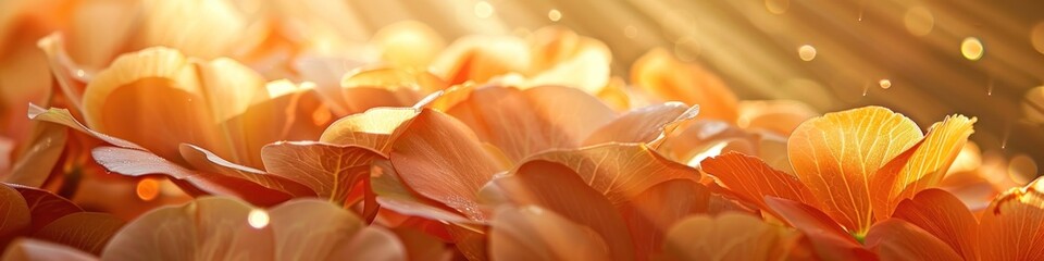 Captivating close up view of lush vibrant autumn leaves in shades of orange yellow and red creating a serene and natural backdrop with soft blurred bokeh lighting effects