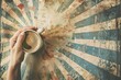 © Mark - Vintage hand holding a cup of hot coffee with handwritten hipster typography a weathered background