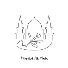 Canvas Print - One continuous line drawing of Mawlid of Prophet Muhammad. Calligraphy name of Prophet Muhammad in simple linear style illustration.  Arabic Translate : Translation of text : Prophet Muhammad Birthday