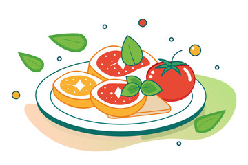 delicious italian bruschetta platter vector design- fresh tomatoes, basil, and olive oil