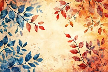 Watercolor abstract background autumn collection with maple and seasonal leaves. Hand-painted watercolor natural art, perfect for your designed header, banner, web, wall, cards, etc