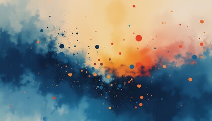 Wall Mural - an abstract background with soft splashes of blue, orange, and red, creating a playful and dynamic v