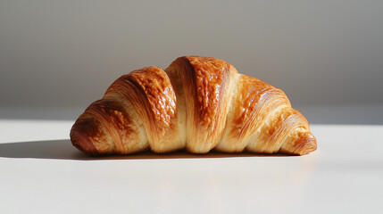 a butter croissant with a flaky, golden crust and a glossy surface against an isolated white background