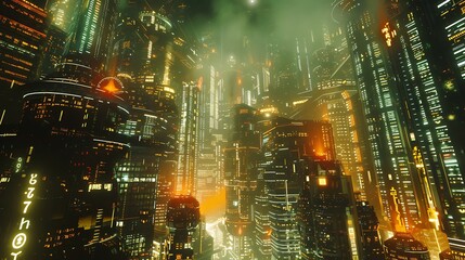 Wall Mural - Cyberpunk Cityscape with Fog and Neon Lights