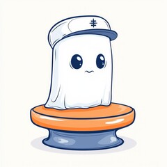 Poster - Cute Ghost Wearing a Sailor Hat on a Round Platform