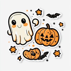 Sticker - Cute Halloween Stickers with Ghost, Pumpkin, and Bats