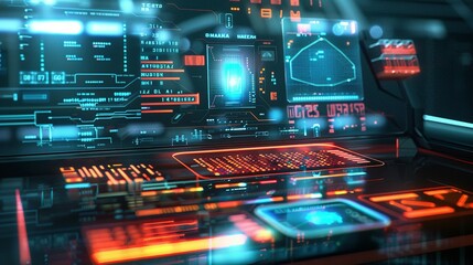Futuristic Interface with Colorful Digital Displays and Illuminated Buttons