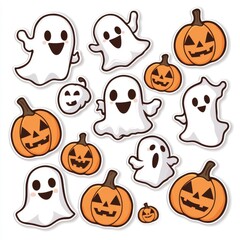 Sticker - Cute Halloween Ghosts and Pumpkins Clip Art