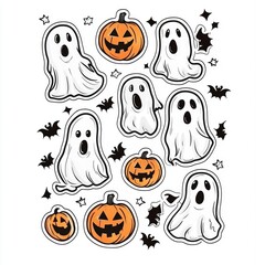 Poster - Halloween Ghosts and Pumpkins Clip Art