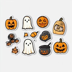 Wall Mural - Halloween Stickers Set with Pumpkins, Ghosts, and Witch's Cauldron