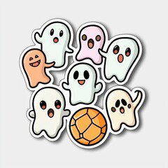 Canvas Print - Cute Cartoon Ghost Stickers with Soccer Ball