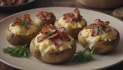 Wall Mural - loaded baked potatoes with bacon, cheese, and herbs