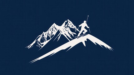 Poster - A skier silhouette captures the exhilarating moment of descending a snow-covered mountain amidst a tranquil winter backdrop. Generative AI