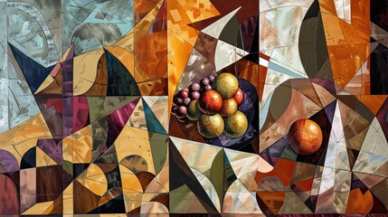 Poster - Geometric spice and herb forms reflect Cubist abstraction in this fragmented background