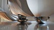 © javier - Futuristic lines and lighting illuminate ceramic ware in this sleek modern backdrop