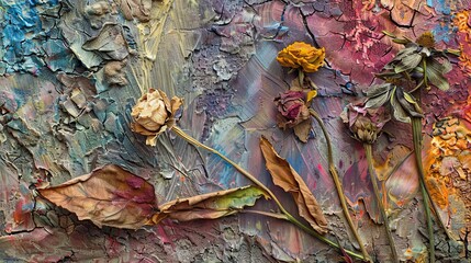 Canvas Print - Post-Impressionist backdrop with vibrant dried flowers amidst bold textured brushstrokes