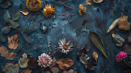 Canvas Print - Mystical Symbolism-inspired backdrop with dried flowers arranged in symbolic composition