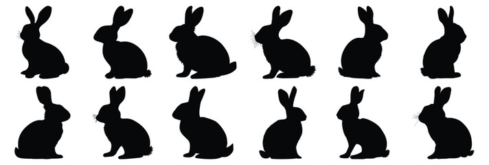 Wall Mural - Rabbit silhouette set vector design big pack of rabbit illustration and icon