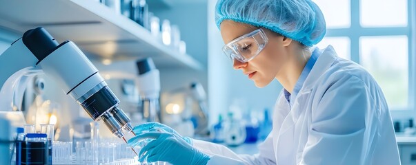 Poster - Female Scientist Working in Laboratory with Medical Equipment