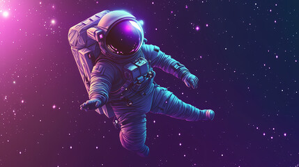 Wall Mural - Dreamy astronaut floating in space, with a glowing helmet and purple stars. Astronaut. Illustration