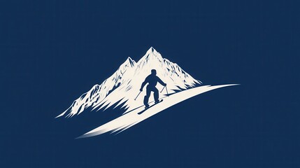 Poster - A sleek skier silhouette gracefully descends a snowy mountain slope, embodying the thrill of winter sports on a clear, crisp day. Generative AI