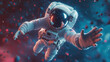 © Thiago - I offer you the stars / 3d illustration of science fiction scene with astronaut floating in outer space reaching with open hand towards viewer. Astronaut. Illustration