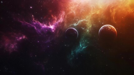 Wall Mural - Two planets in a galaxy with glowing nebulas.