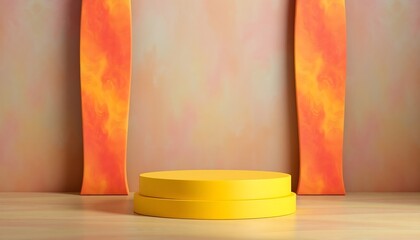 Wall Mural - Yellow podium pedestal with matte color background. Style-42