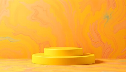 Wall Mural - Yellow podium pedestal with matte color background. Style-67