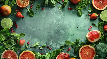 Wall Mural - Fresh Fruits and Greens Background