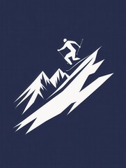 Poster - A sleek silhouette of a skier is captured while descending a mountain, symbolizing the thrill of winter sports and adventure. Generative AI