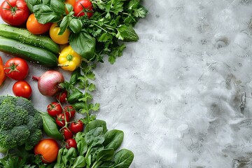 Wall Mural - Fresh Produce on a Grey Background