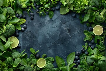 Wall Mural - Green Vegetables and Fruit Border