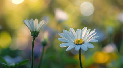 Canvas Print - Delicate White Daisy Blossom in Warm Sunlight