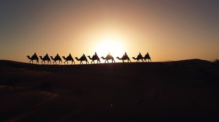 Wall Mural - Camel Silhouette at Sunset in Sahara Desert