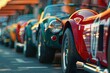 © Azhorov - Classic sports cars lined up during a vibrant car show on a sunny afternoon at a local exhibition area. Generative AI