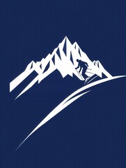 Poster - A skier gracefully descends a snowy slope, silhouetted against a mountain range during winter. Generative AI