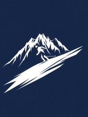 Poster - A sleek skier silhouette descends a snow-covered mountain peak, capturing the thrill of winter sports in a minimalist design. Generative AI