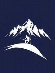 Poster - A skier in a minimalist style glides smoothly down a snow-covered mountain, emphasizing the thrill of winter sports and alpine landscapes. Generative AI